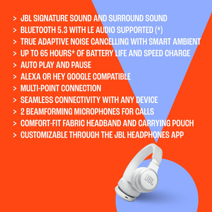 JBL Live 670NC - Wireless On-Ear Headphones with Adaptive Noise Cancelling with Smart Ambient, Up to 65H Battery Life with Speed Charge, Lightweight, Comfortable and Foldable Design (Black)