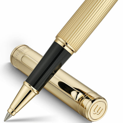 BEILUNER Lighthouse Series Rollerball Pen, 24K Gold Finish Pen Body, Exquisite Vertical Lines, Schneider 850 Refill, Nice Pen Gift Set for Men & Women, Office, Executive and Fancy Designer Pens (Gold)