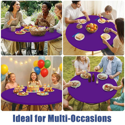 Moosfor Round Spandex Tablecloth, Elastic Fitted Waterproof Tablecloths for 36"-44" Tables, Stretch Washable Picnic Table Cover for Camping, Dining, Indoor and Outdoor, Purple