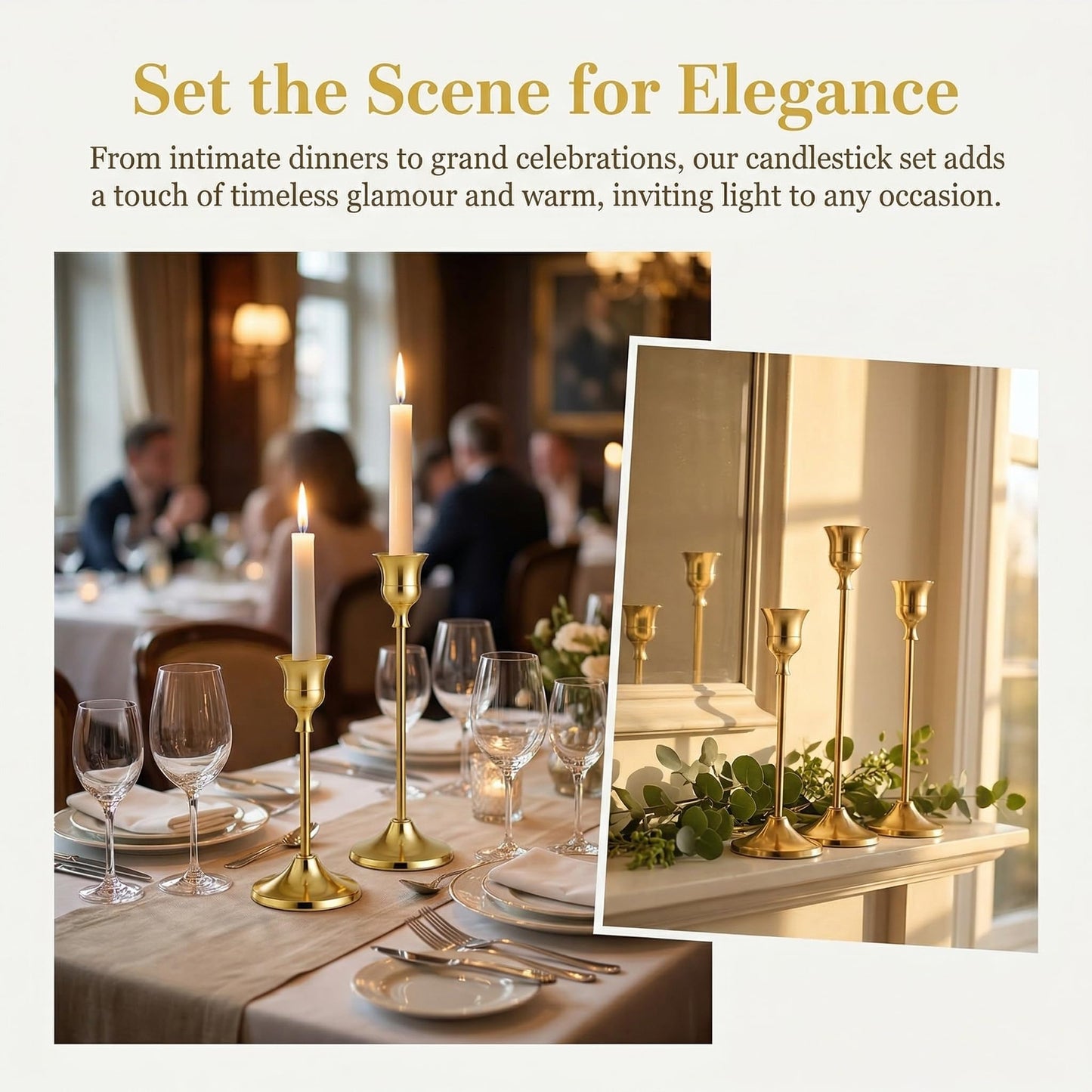 SylvaCraft Brass Gold Candle Holders Rustproof Taper Candlestick Holders for Holiday Party Table Centerpiece Wedding Fireplace Mantel Housewarming Gift(4 Sets(12 Pcs))