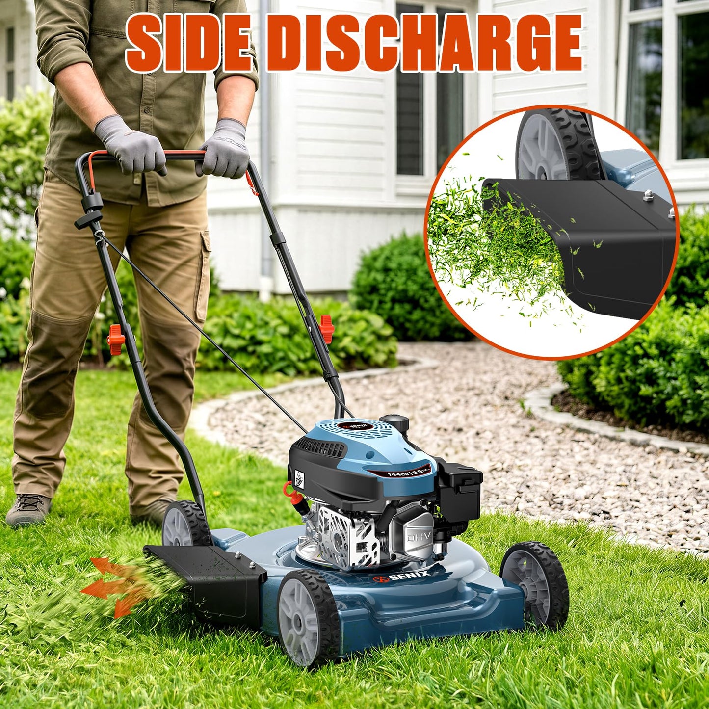 SENIX 20" Gas Lawn Mower, 144 cc Gas Powered Lawnmower, 4-Cycle Engine Walk-Behind Push Lawn Mowers, 3 Cutting Height, Lightweight,for Garden Yard
