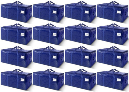 16 Pack Extra Heavy Duty Large Moving Bags with Strong Zipper & Carrying Handles, Sturdy Clothes Storage Bag Totes Bins, Packing Bags Moving Boxes College Moving Supplies, Dark Blue - 24 gal