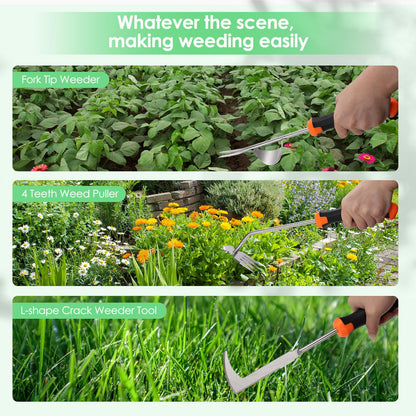 Foyucool Weed Puller Tool, Set of 3, Rubber Handle Weed Remover Tool, Manual Weeder,L-Shaped Weeding Tool, Thickened Stainless Steel Crack Weeder,Planting and Weeding for Garden, Patio