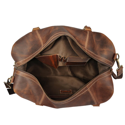 KomalC Leather Travel Duffle Bags for Men and Women Overnight Weekend Bag, Sports Gym Duffel (Dark Tan)