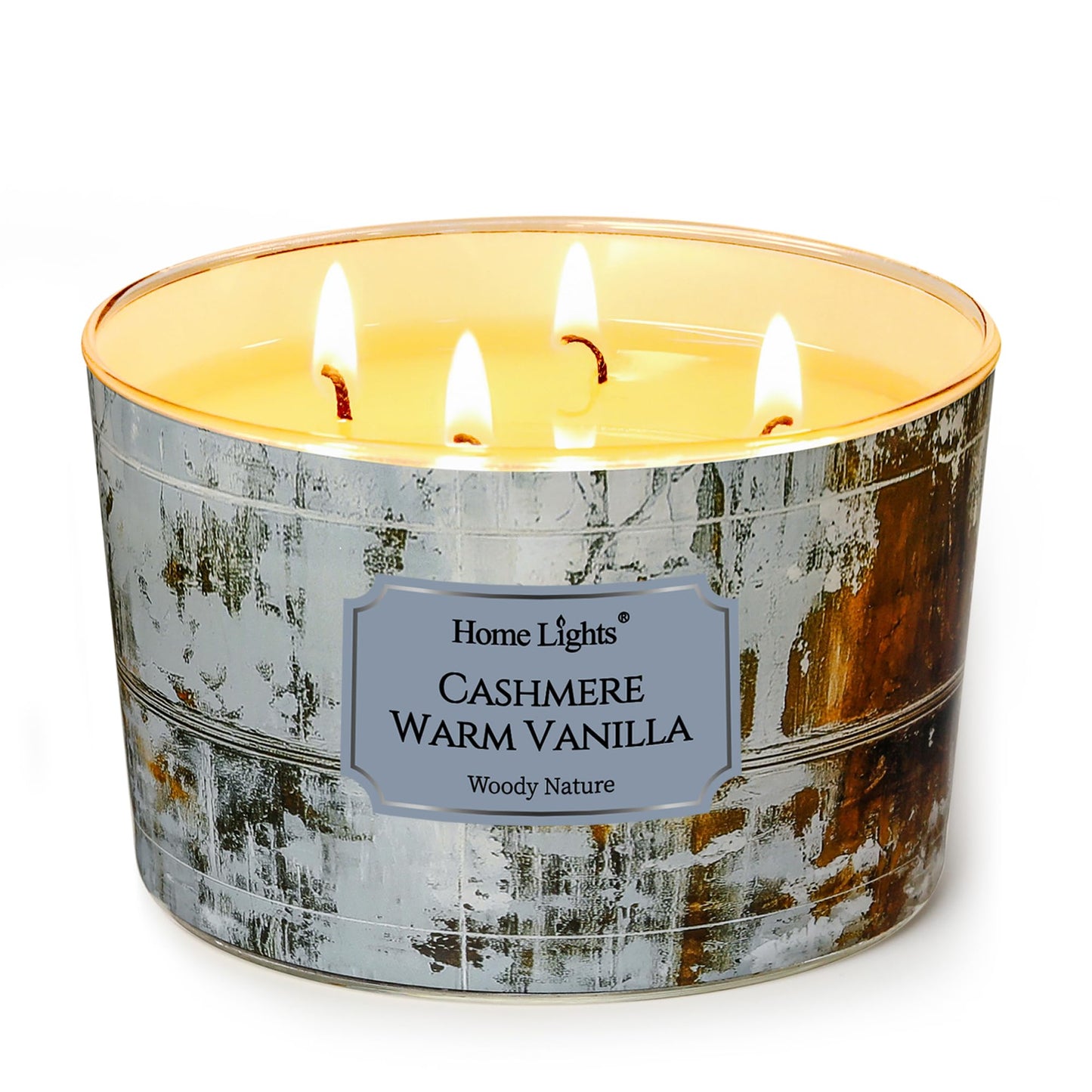HomeLights Scented Candles for Women & Men, 18oz Candle Jars Aromatherapy 4-Wick Candle, Ideal for Industrial Chic Home Decor and Gifts, Cashmere Warm Vanilla