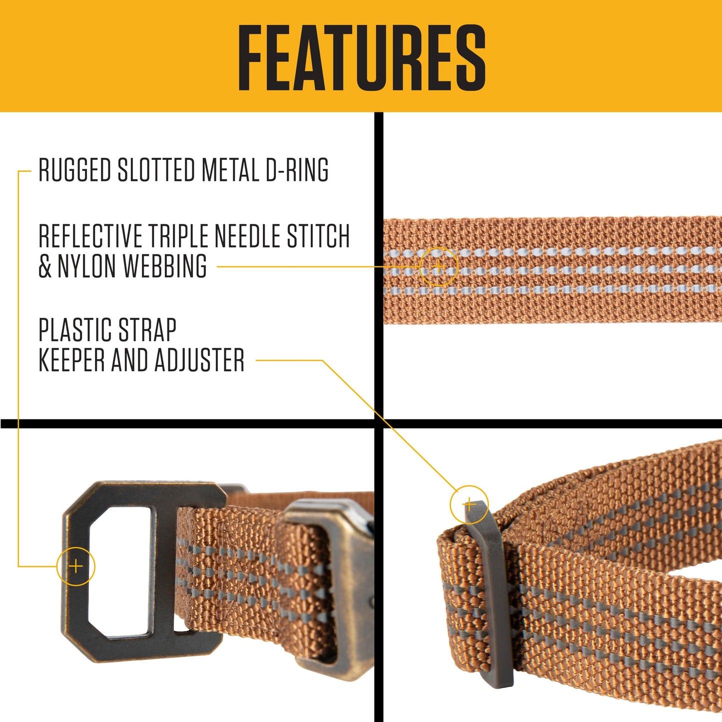 Carhartt Fully Adjustable Nylon Webbing Collars for Dogs, Reflective Stitching for Visibility, Black (Nylon Webbing), Medium