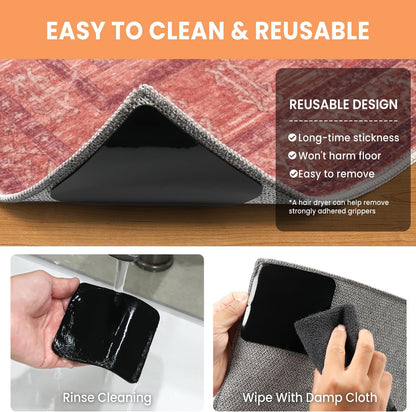 BAGAIL Non-Slip Rug Grippers - 4 Reusable Double-Sided Adhesive Corner Pads for Hardwood & Tile Floors | 4x4in