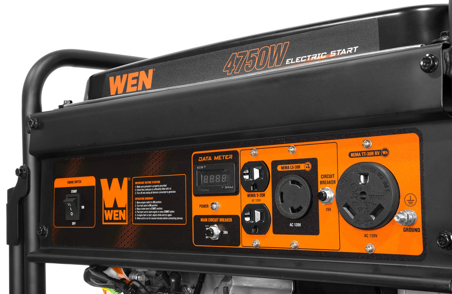 WEN 56475 4750-Watt Portable Generator with Electric Start and Wheel Kit, Yellow and Black