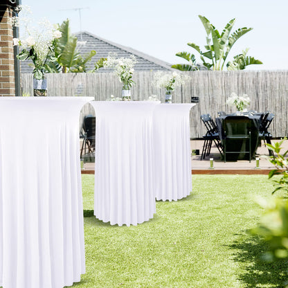 REWOMC 6 Packs Round Cocktail Table Skirt 24"x 43" Spandex Stretch Cocktail Tablecloth with Wavy Drapes, White Spandex Fitted High Top Table Covers for Wedding Bar Party Birthday Banquet Tables