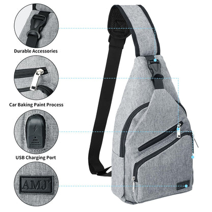 AMJ Crossbody Sling Bag Men Women, Casual Shoulder Backpack, Chest Daypack Satchel for Hiking Travel