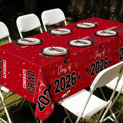 QZYL 4 Pack Graduation Table Cloth, 54" x 108" Red 2026 Graduation Table Decorations, Disposable Grad Party Decorations for College, Rectangle Plastic Tablecloth for Class of 2026 Congrats Grad