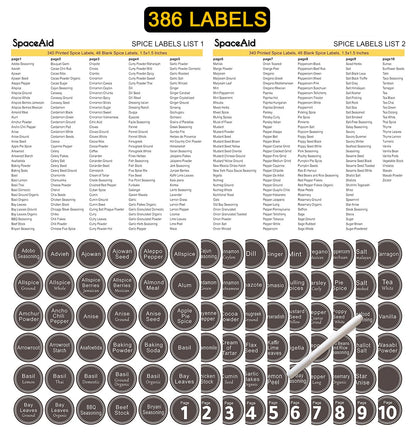 SpaceAid Spice Rack Organizer with 36 Spice Jars, 386 Spice Labels, Chalk Marker and Funnel Set for Cabinet, Countertop, Pantry, Cupboard or Door & Wall Mount - 36 Jars, 17.2" W × 10.8" H, Black