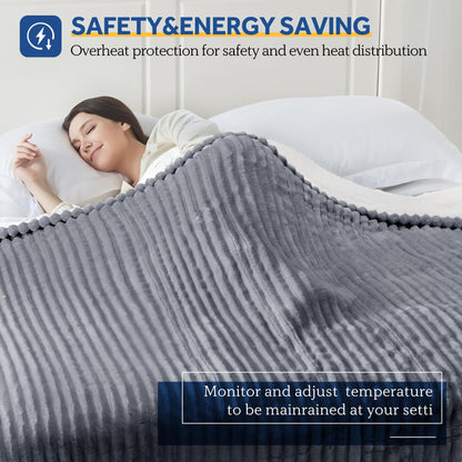 SEALY Electric Blanket Full Size, Soft Ribbed Flannel to Sherpa Reversible Heated Blanket with 10 Heat Settings & 1-12 Hours Auto-Off Overheat Protection, Machine Washable, 72"x84" Beige
