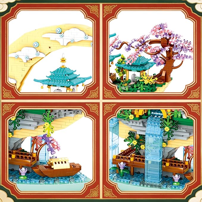 Chinese Moon Palace Architecture Building SetCherry Blossom Bonsai Bricks Micro Japanese Sakura Tree House ModelMoon-Themed Building Kit.Ideal Gift for Adults &amp Teens.