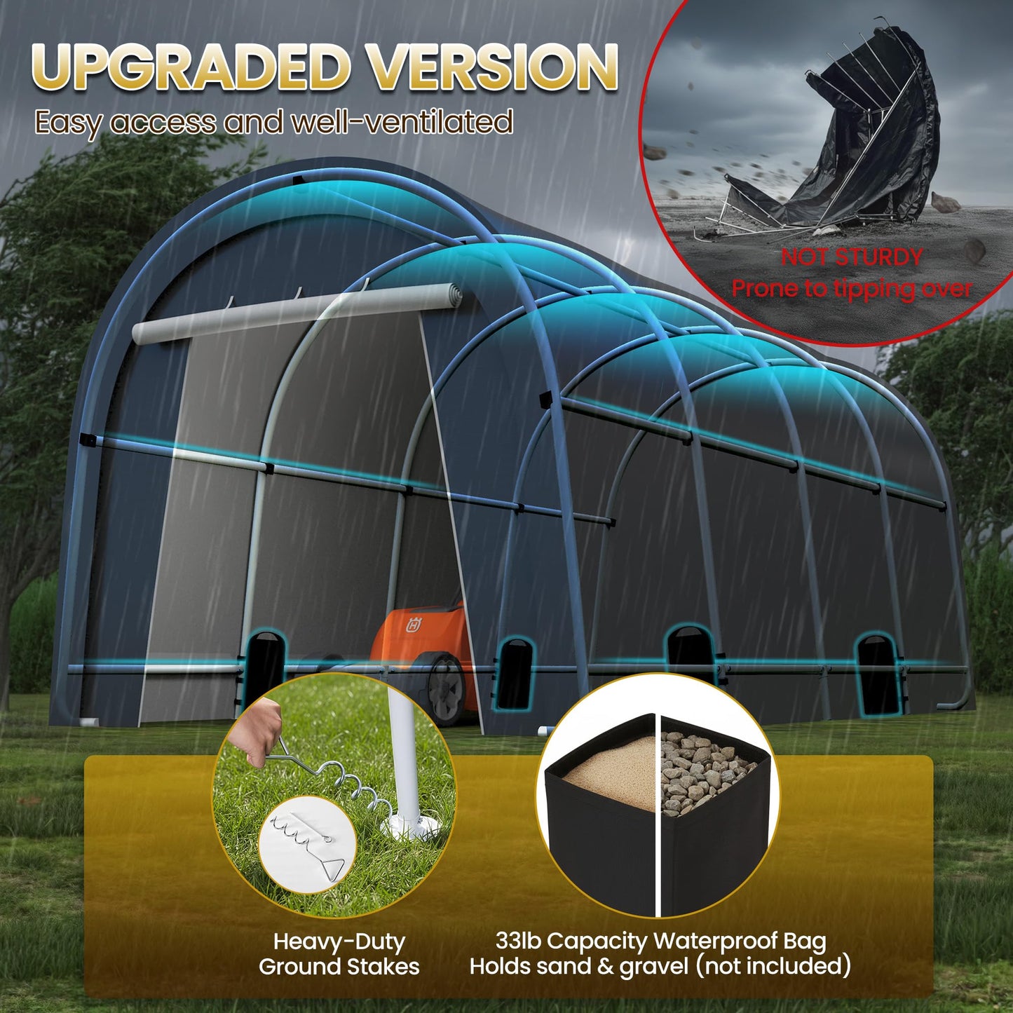 FansaFurn Heavy Duty Carport with 4 Cloth Bags, All-Weather Car Canopy with 2 Roll-up Doors, Portable Garage Storage Shelter Shed for Cars, Truck, or Garden Tools, 10' x 20'