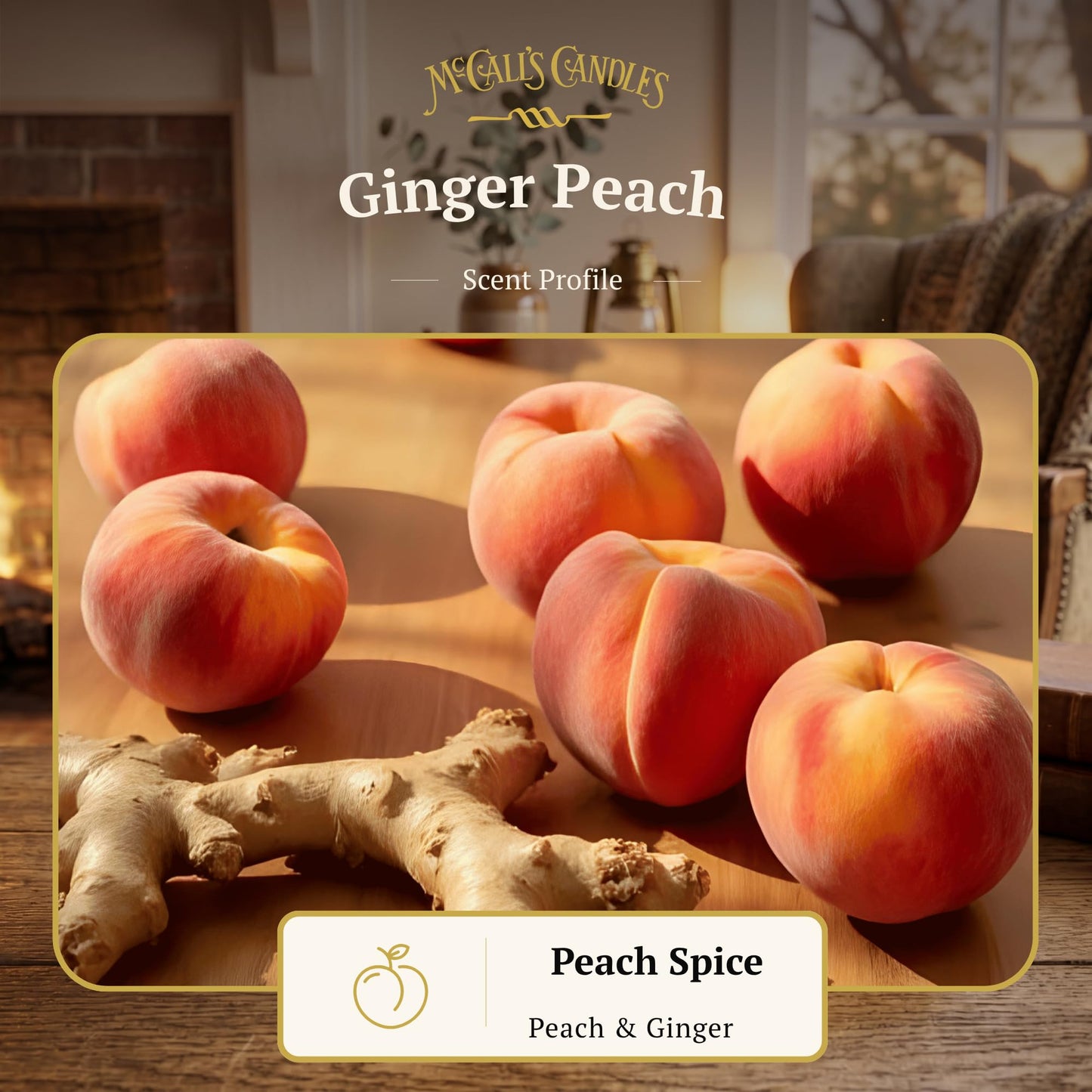 McCall’s Candles | Ginger Peach | 16 oz Two-Wick Scented Candle | USA-Poured | Vintage Mason Jar with Carrying Handle | Juicy Peach & Warm Ginger Fragrance