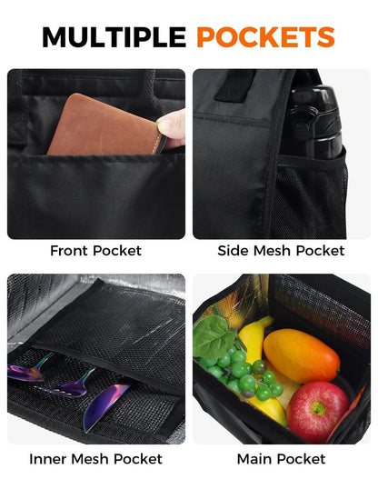 Fmeida 6.75L Small Insulated Lunch Bag Women Men, Lunch Bags with Multiple Pockets, Reusable Thermal Cooler Tote for Work, Office, Picnic, Travel | Hook and Loop Closure, Black