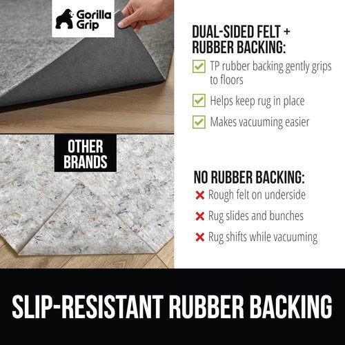 GORILLA GRIP Rug Pad - Slip Resistant Felt with Rubber Backing for Area Rugs | 3x5 FT, 1/8 Inch Thick
