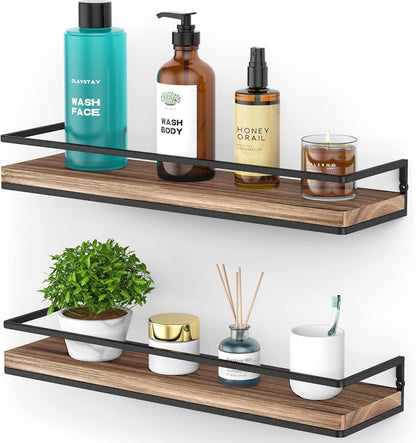 Meangood Floating Shelves - Rustic Wall-Mounted Storage Set of 2 for Bedroom, Living Room & Kitchen