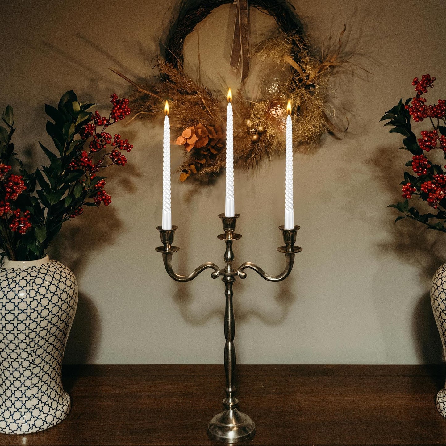 Kemladio 8 pcs 10 inch Taper Candles,Burning Unscented Tapered 7.5 hrs,Fancy Dinner,Tall Candle Sticks, Halloween Party Decorations (8pcs, White)