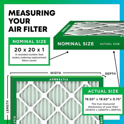 Filterbuy 20x20x1 Air Filter - MERV 11 Pet & Allergy Defense | 6-Pack Electrostatic Pleated HVAC Filters (Actual Size: 19.5 x 19.5 x 0.75)