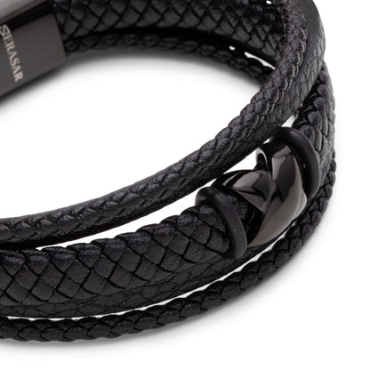 SERASAR Mens Leather Bracelet 20cm Black Men Gift Box Genuine Braided Adjust Able Magnetic Clasp Multi Layer Wrap Rope Man Mans Bracelets Jewelry Magnet Accessories