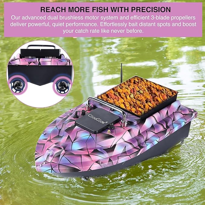 Bait Boat for FishingRC Bait Boat with 2.4GHz Remote Control 546yd Range Carries 4.4 lbs Bait Dual Brushless Motors &amp 3-Propeller System 4H Extended Runtime ABS Armor Low Battery Alarm