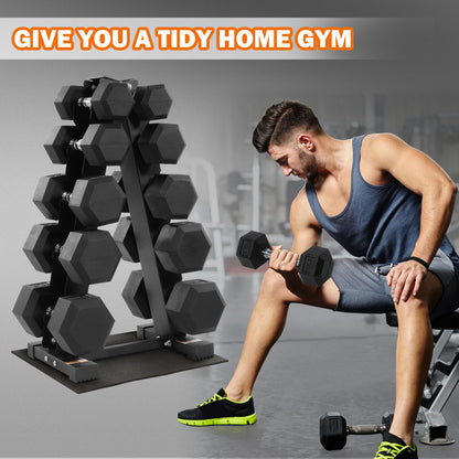 Fitvids Rubber Coated Hex Dumbbell Weight Set and Storage Rack, 200 LBS