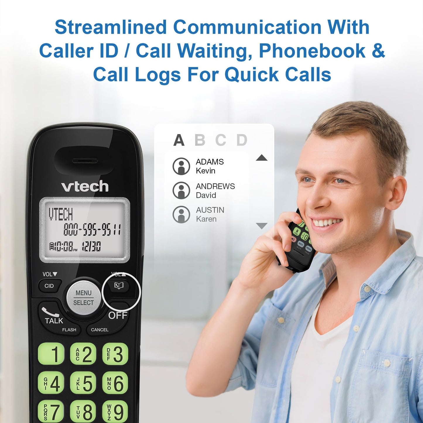 VTech Cordless Phone with DECT 6.0, Full-Duplex Speakerphone, Lighted Display, Backlit Keypad, Caller ID/Call Waiting, Volume Control, Hearing Aid Compatible, Wall Mount | VG131-11 (Black)