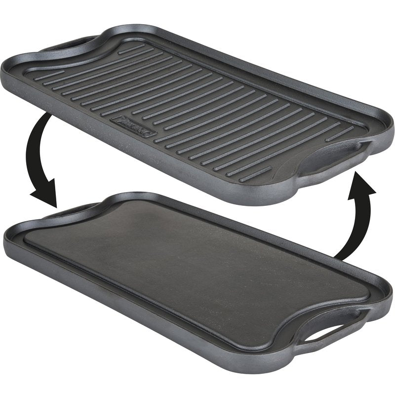 Viking Griddle, 20 Inch Reversible Cast Iron Grill Pan, Pre-Seasoned, Oven Safe, Induction Ready, Black