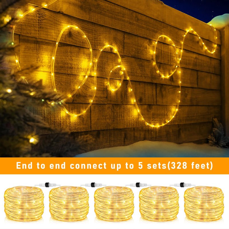66FT 200 LED Rope Lights for Outside, Plug in Rope Lights Outdoor Waterproof with 8 Modes, Connectable Flexible Clear Tube Lights for Indoor Bedroom Patio Pool Camping Party Decorations, Warm White