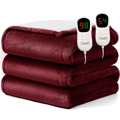 Homemate Heated Blanket Electric Throw - 50"x60" Heating Blanket Throw 1/2/4/6/8 Hours Auto-Off 10 Heat Level Over-Heat Protection Flannel Sherpa ETL Certification