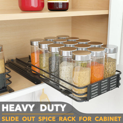 SpaceAid Pull Out Spice Rack Organizer for Cabinet, Heavy Duty Slide Out Seasoning Kitchen Organizer, Cabinet Organizer, with Labels, 4.5" W x10.75 D x8.5 H, 1 Drawer 2-Tier