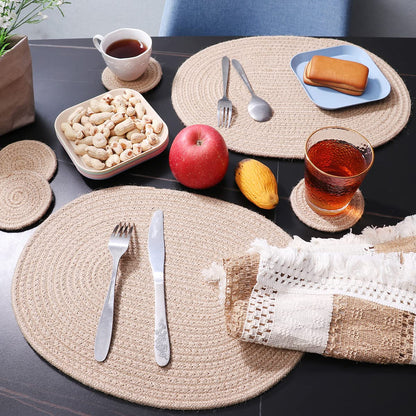 WENFOME Jute Woven Placemats Set of 6, Round Braided Tablemats Natural Jute Handmade Woven Plate Chargers Heat Resistant Non-Slip Potholder for Table Decoration(13 inch)