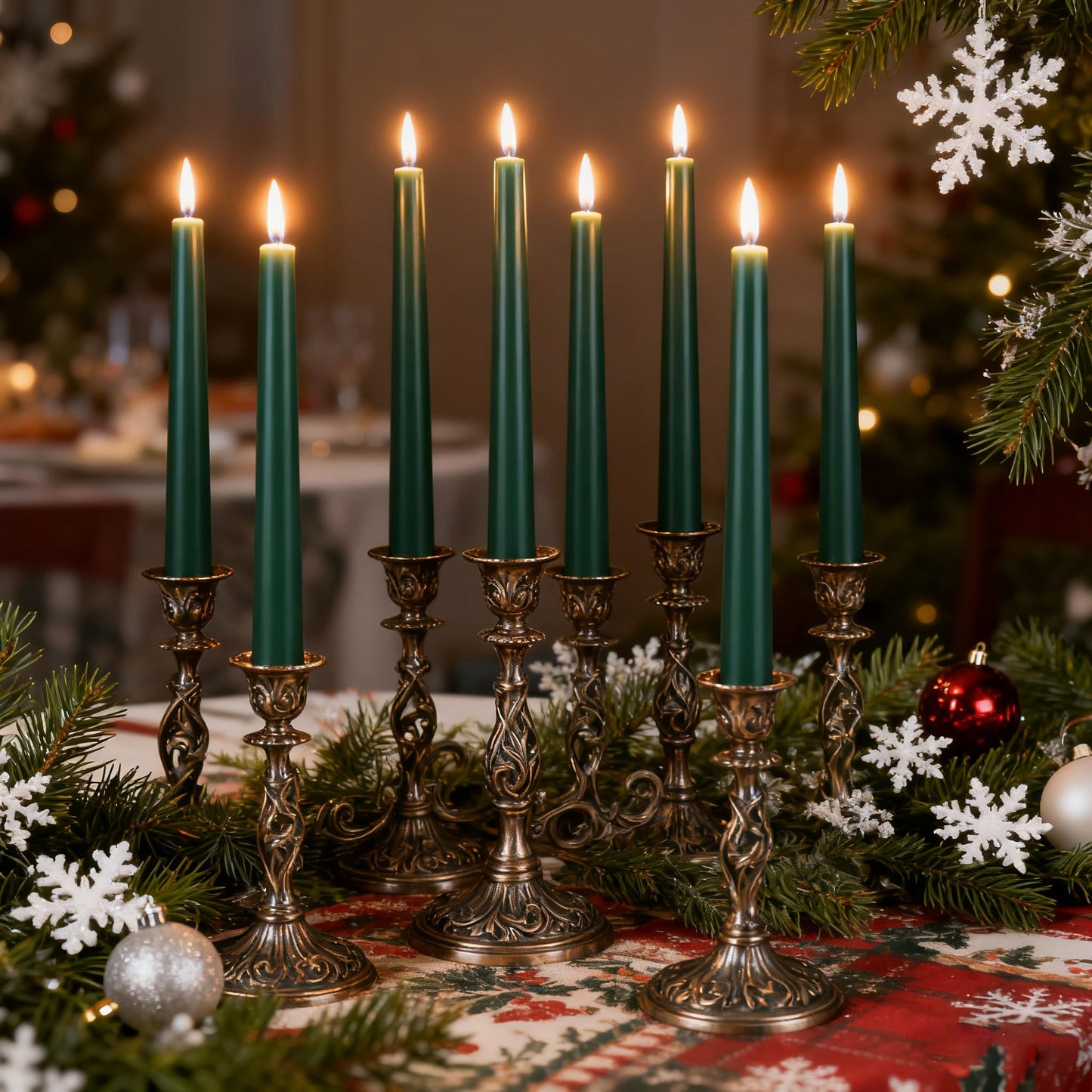 8 Pack 10 Inch Green Smooth Taper Candle Set, 7/8 Inch Unscented Driples Candlesticks for Home Decoration, 6-7 Hours Burn