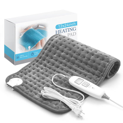 Electric Heating Pad for Back Pain Relief & Cramps - 6 Heat Settings,Auto Shut Off,Moist Heat Options,Portable Heated Pads for Neck/Shoulder Machine Washable Gift for Men Women,Grey,12"x24"