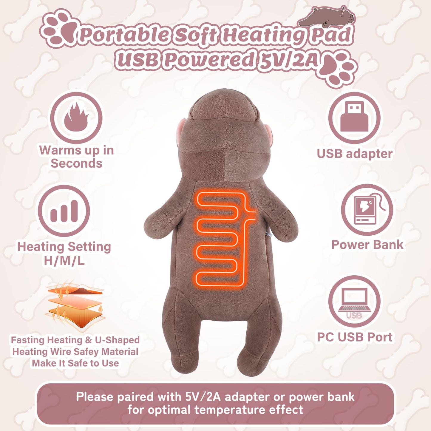 Electric Heating Pad for Period Cramps, Cuddly Soft 14" Capybara Plush with a Hot Soft Belly USB Powered, Menstrual Heating Pad Neck Shoulder Pain Relief, Gift for Women Daughter Wife
