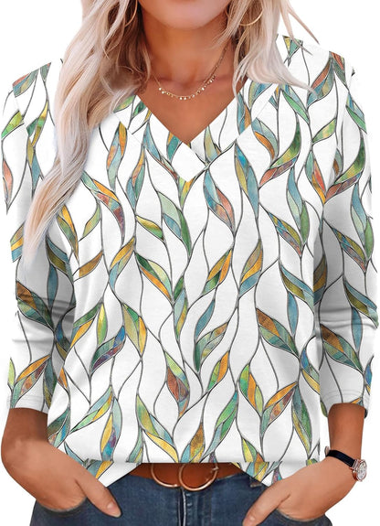 XIEERDUO Long Sleeve Shirts for Women V Neck Fall Tops Basic Tunic Tops Loose Fit Dressy 2025