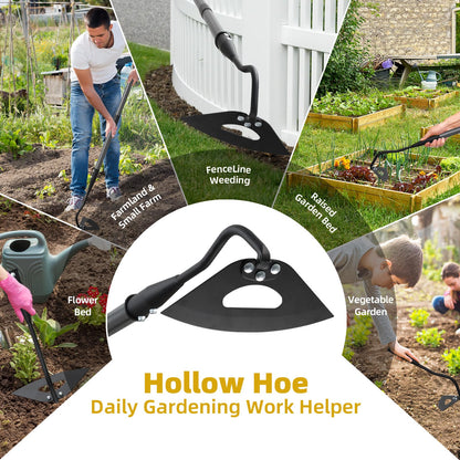 HANGMAICOME Garden Hoe Weeder Removal - Heavy Duty Weed Hoes for Gardening,55" Stand Up Long Handle, Sharp Hollow Blade,Push Pull Hand Weeding Tool for Garden Bed, Yard,Lawn Landscaping