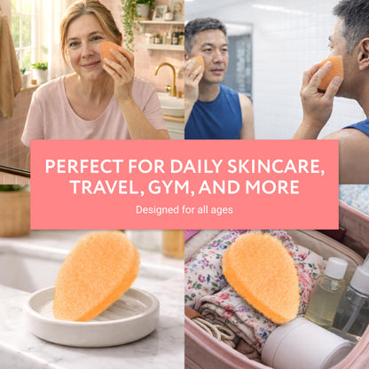 IMPRESA Face Scrubber Exfoliator Sponges - Regular Puff - Natural Medical-Grade Foam - 10 Pack Reusable Exfoliating Pads - Deep Cleanse & Dead Skin Removal - Normal to Oily Skin
