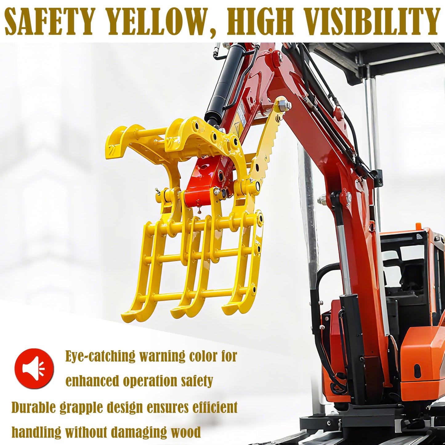 Upgrade Excavator Grapple Attachment for 0.8-1.8 Ton Mini Excavators, Wood Log Grapple with 2 Pins, 3.54in Span & 0.98in Hole, Excavator Grabber for Land Clearing, Logs, Rock, Scrap Handling
