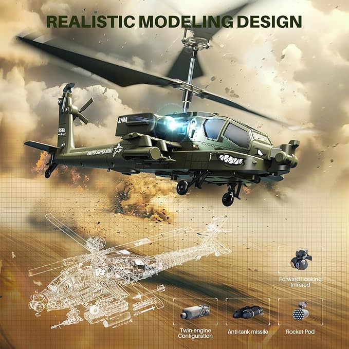 SYMA RC Helicopters S51H Remote Control Helicopter 2.4GHz Military Army Toys for Boys Girls Kids with Altitude Hold One Key Take Off/Landing LED Light Low Battery Reminder