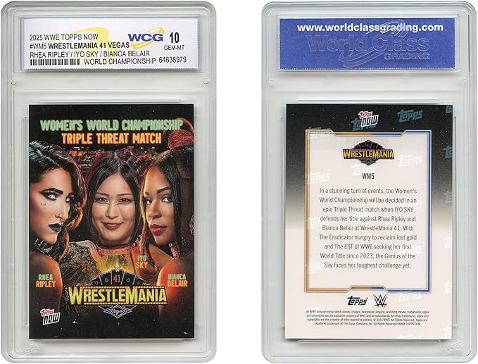 2025 WWE Topps Rhea Ripley - IYO Sky - Bianca Belair World Championship Wrestlemania 41 Card #WM5 - Graded GEM Mint 10
