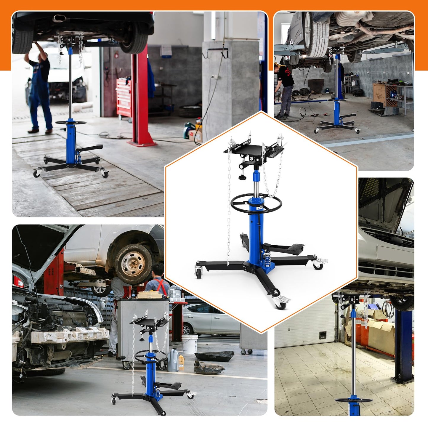 COZONY Transmission Jack, 1322lbs (3/5 Ton), 2-Stage Hydraulic Telescopic Design, Lifts 34"-68", with Foot Pedal & 360° Swivel Wheels, Ideal for Garage and Car Lifting, Blue