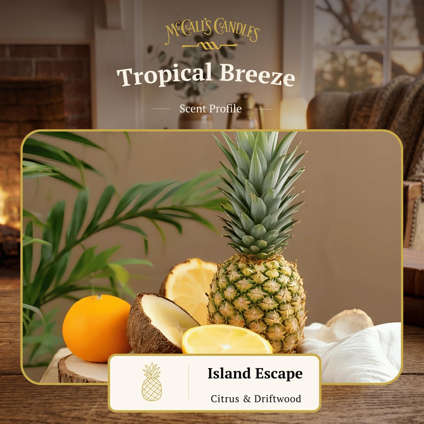 McCall’s Candles | Tropical Breeze | 26 oz Scented Candle | USA-Poured | Vintage Rustic Jar with Carrying Handle | Tropical Fruit & Sweet Citrus Fragrance