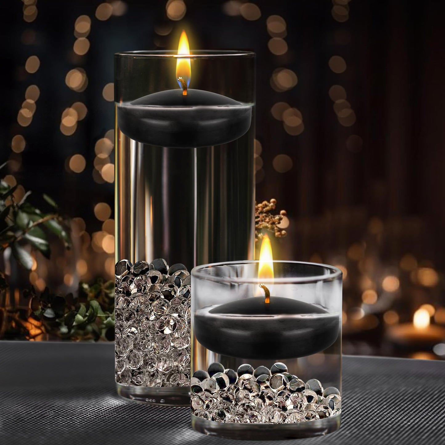 Mega Candles 48 pcs Unscented Black Floating Candles, Hand Poured Wax Candle 3 Inch Diameter, Home Décor, Wedding Receptions, Occasions, Festivities, Events, Meditations, Tranquility, Spa