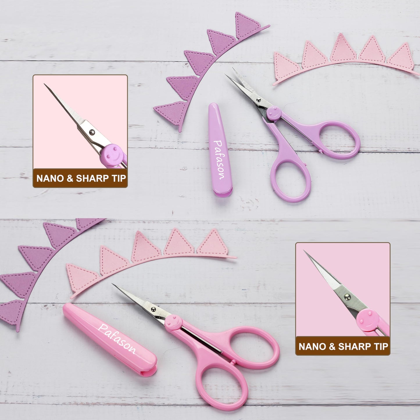 PAFASON 4" Stainless Steel Detail Craft Scissors Set with Straight Precise Tips & Safety Cap & TSA Complied Ideal for Scrapbooking, Paper Yarn Thread Fabric Cutting Sewing Quilting Embroidery Knitting