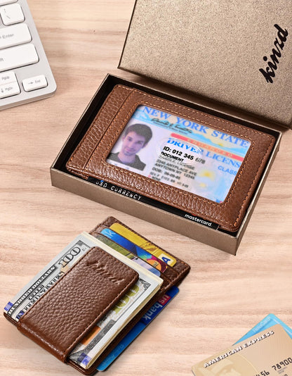 kinzd Money Clip, Front Pocket Wallet, Genuine Leather RFID Blocking Strong Magnet Minimalist Thin Wallet For Mens Brown Clip Wallet Credit Card Holder