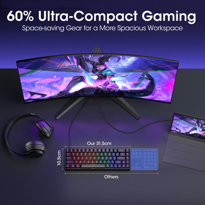KOORUI 60% Mechanical Gaming Keyboard, Mixed Colors LED Backlit Ultra-Compact 68 Keys, Mini Wired Keyboard with Red Switch for Windows Laptop PC/Mac OS/Xbox