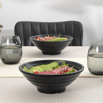 Restaurantware Voga 27 Ounce Soup Bowls 2 Large Pho Bowls - Faux Stone Serve Noodles Salads Or Pastas Black Melamine Ramen Bowls Shatterproof Dishwashable Asian Style Bowls